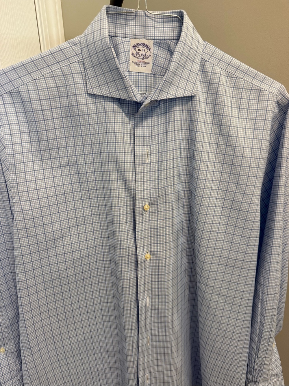 Brooks Brothers Blue Windowpane Dress Shirt - Spread Collar